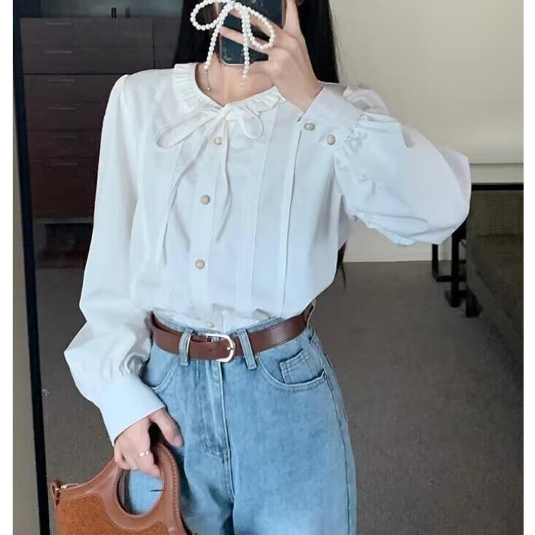 White Shirt Doll Collar New Design Sense Niche Spring Shirt French Style Long Sleeve Top