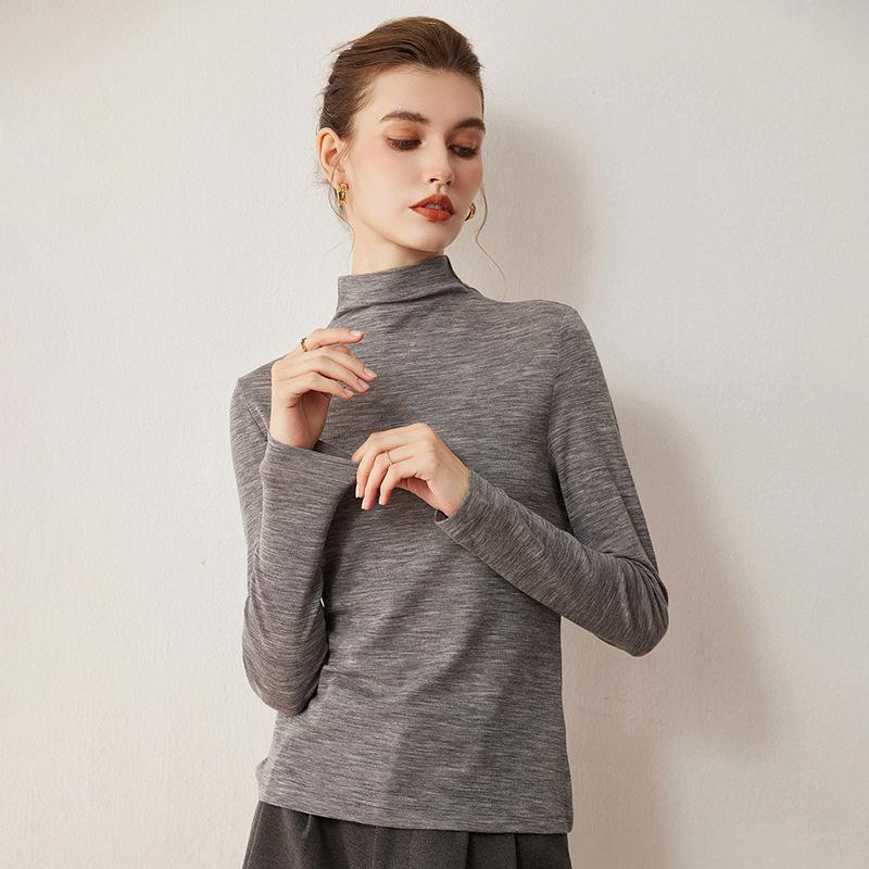 Women's Half-High Neck Ultra-Fine Wool Thin Knit Sweater - Machine Washable Base Layer for Autumn/Winter