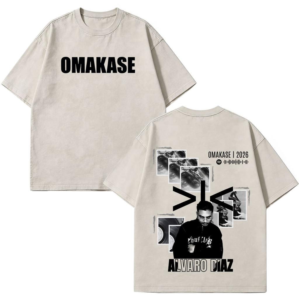 Alvaro Diaz Omakase Album 2026 Tour Merch T Shirt Unisex Unisex Hiphop Tshirt Shortsleeved Casual Cotton Vintage Washed Tshirts