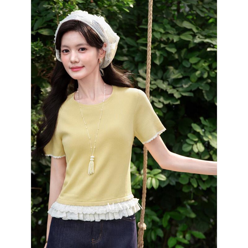 Lù Xiàng Nán Gentle Lace Trim Knit T-Shirt M