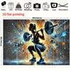 Powerful Fitness Tapestry, Graffiti-Style Female Athlete Performing a Squat with Bold Blue and Orange Splashes, High-Energy Gym Wall Art