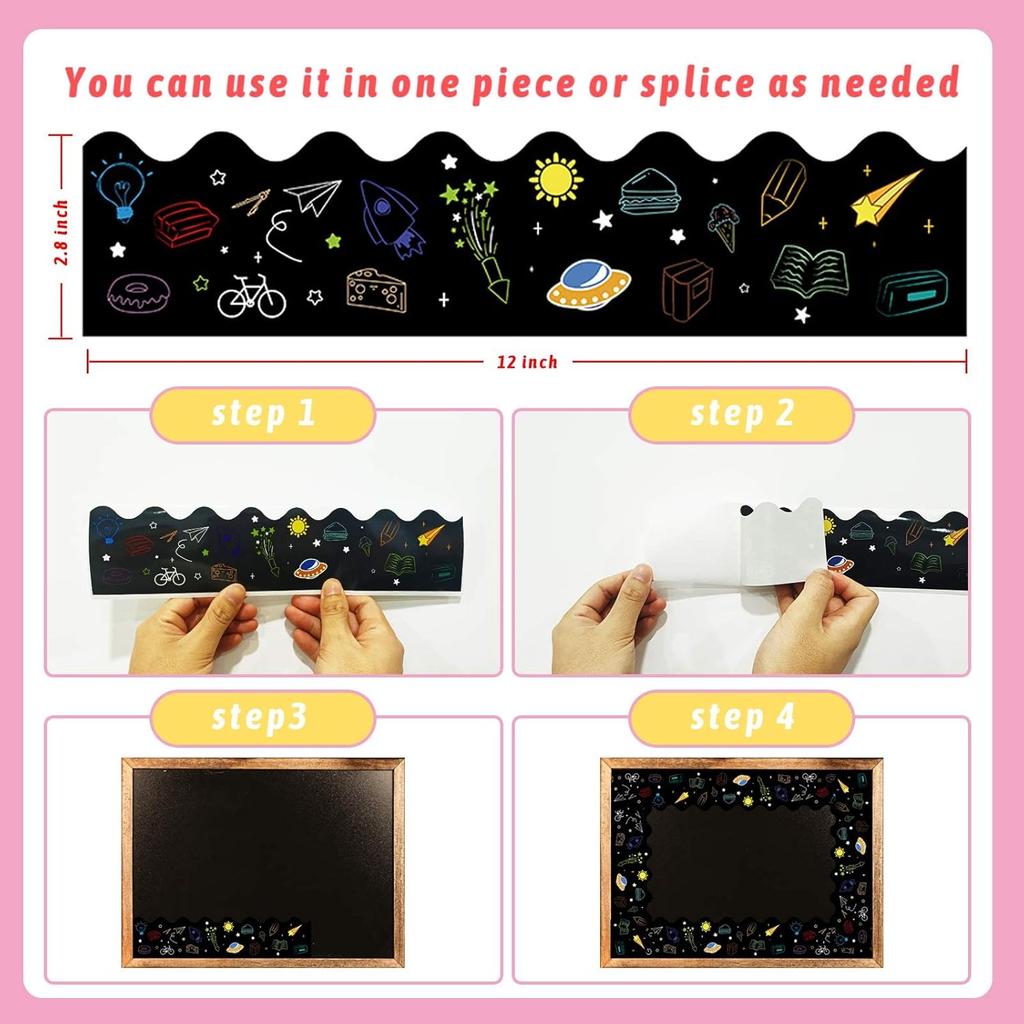 Bulletin Board Borders Decorations 90 Pieces 100 Feet, Scalloped Border Trim Colorful Bulletin Board Trim, 5 Kinds of Design Blackboard School