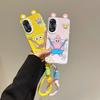 KEYSION Cute Ear Cartoon Case for OPPO A58 4G A38 A18 with Lanyard Soft Silicone+PC Shockproof Phone Back Cover for OPPO A17 A17K