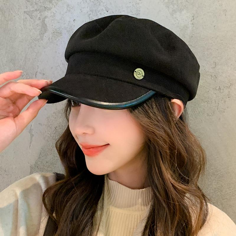 Berets Vintage British Style Octagonal Newsboy Cap Solid Color Beret Hats Painter Hat for Women Autumn & Winter