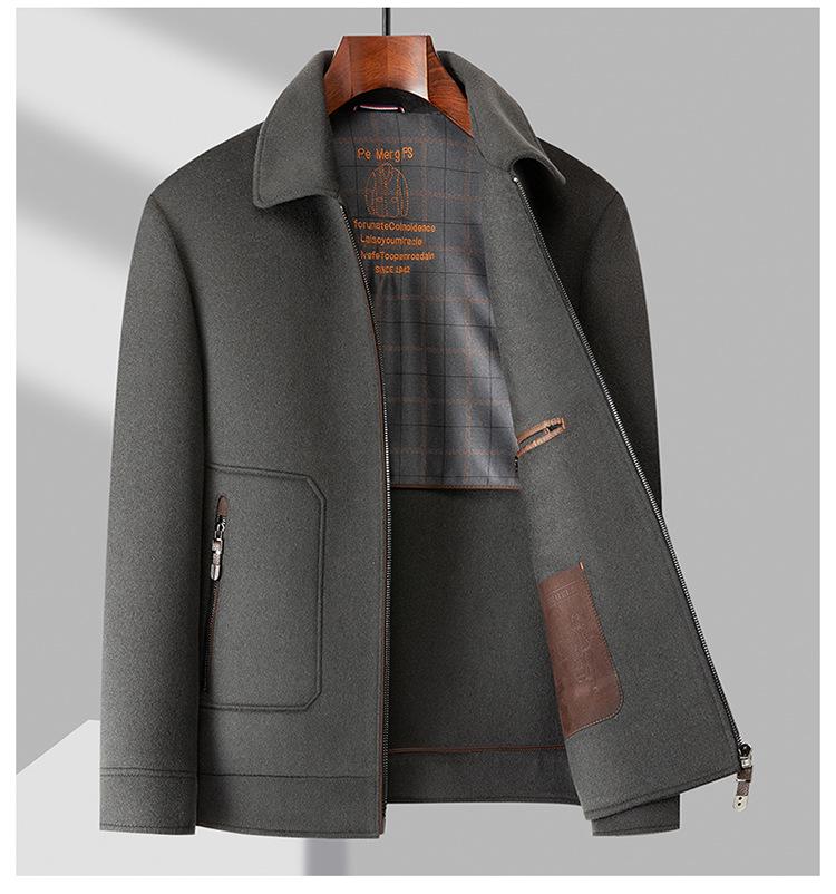 Men's Double-Faced Wool Jacket with Detachable Duck Down Liner and Turn-Down Collar