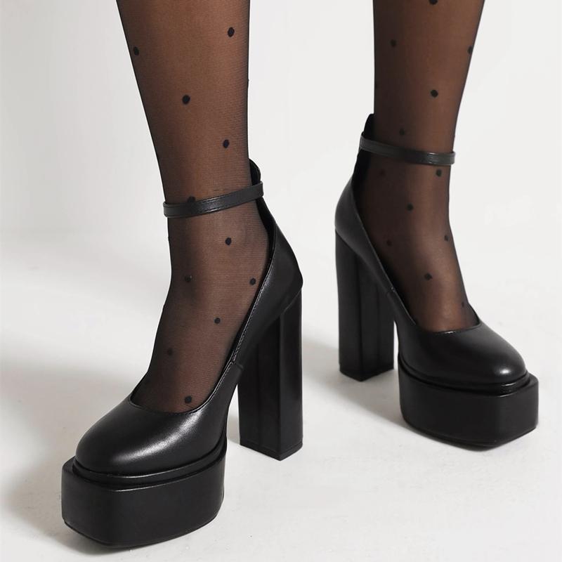 Platform High Heels Pumps Shoes Woman Strap Black Pink White Women's Heeled Party Wedding Dance Stripper Shoes Ladies Big Size