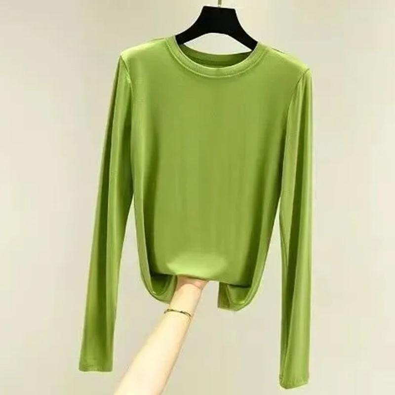 Women's Long-sleeved T-shirt Spring and Autumn Korean Version Loose Round Neck Ice Silk Bottoming Shirt Top
