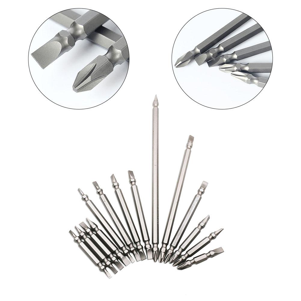 10Pcs Magnetic Screwdriver Bits 50/65/100/150/200mm Cross & Slot Drill Bit PH2 X 6mm Double Head Electric Screwdriver Drills