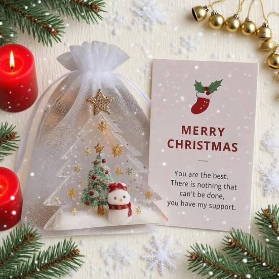 Vánoční dárková taška Organzová taška se zlatou hvězdou Dekorace vánočního stromku Malá síťovaná stahovací bílá průhledná taštička na svatební párty jako dárek