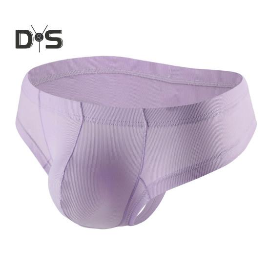 Men Summer Thong Low-rise Ice Silk Ribbed Briefs Solid Color High Elasticity Underwear Smooth Lines Underpants