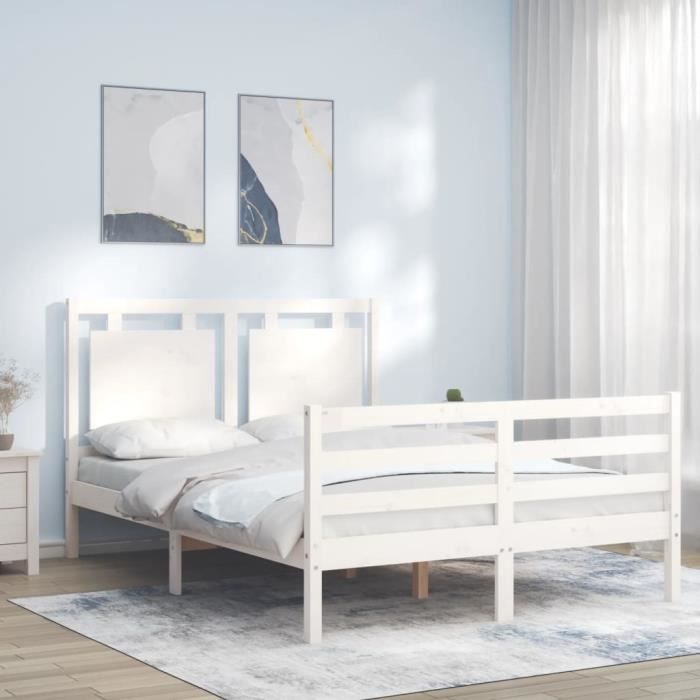 VidaXL Cadre de lit avec tête de lit blanc petit double bois massif 3194022