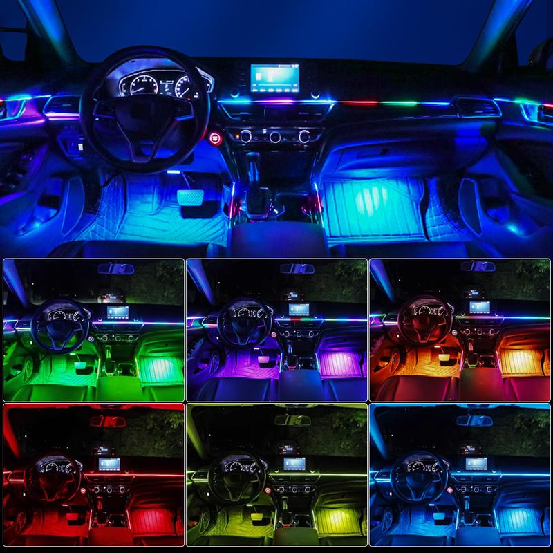 22 In 1 Dual Zone Car LED Ambient Light Symphony Rainbow Streamer Interior Acrylic Strip RGB 64 Color Neon Atmosphere Light 12V