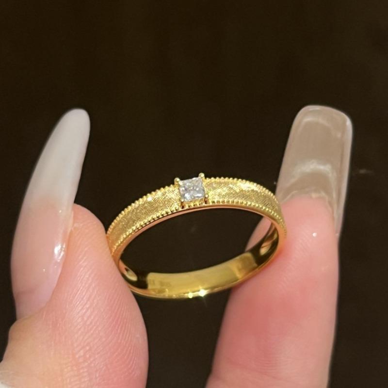 Vintage brushed single diamond rings for women vegetarian circle light luxury exquisite square diamond ring couple s 12.5