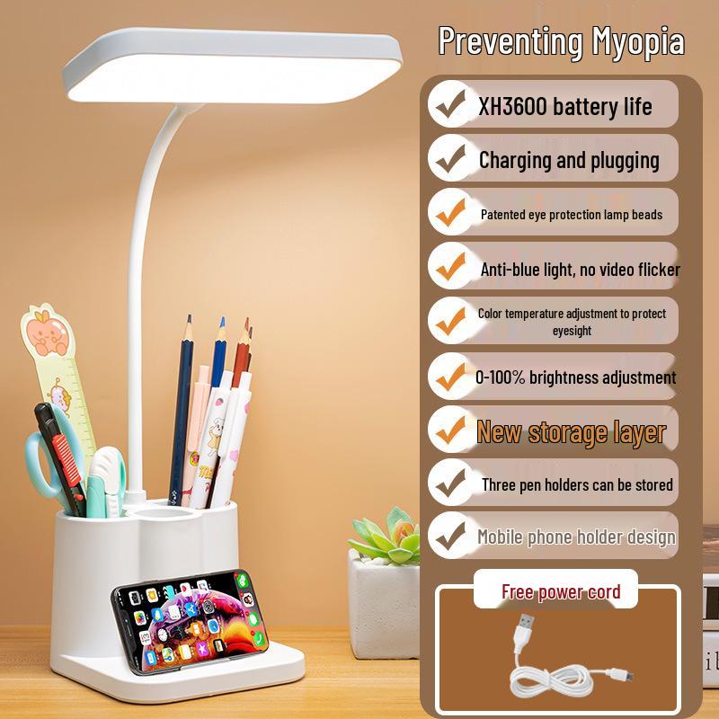 Kinderfreundliche Schreibtischlampe mit Stiftehalter und Ladeanschluss