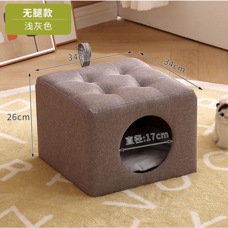 Solid Wood Cat Nest Stool Four Seasons Universal Cat House Kitten Semi-closed Pet Bed Warmth