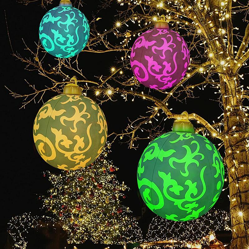 60CM LED Işıklı Noel topu Dış Mekan Noel Şişirilebilir Süslemeli Top PVC'den Yapılmış Dev Işıksız Büyük Toplar Ağaç Süsleri
