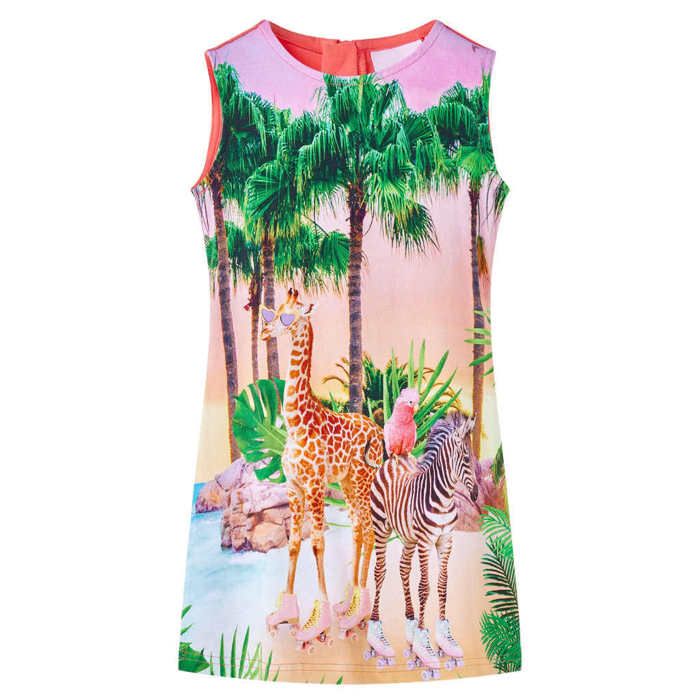 Robe fille - vidaXL - Modèle sans manches - Couleur rose vif - Imprimé glaces et cerises - Taille 116