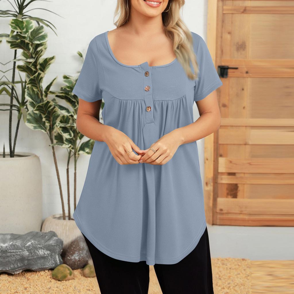 Damen Freizeit T-Shirt Rundhals Pullover Kurzarm Top