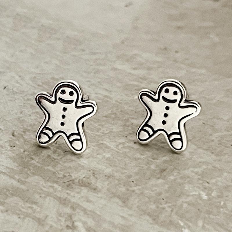 S925 Sterling Silver Gingerbread Man & Snowman Stud Earrings - 2022 Christmas Collection (E9540)