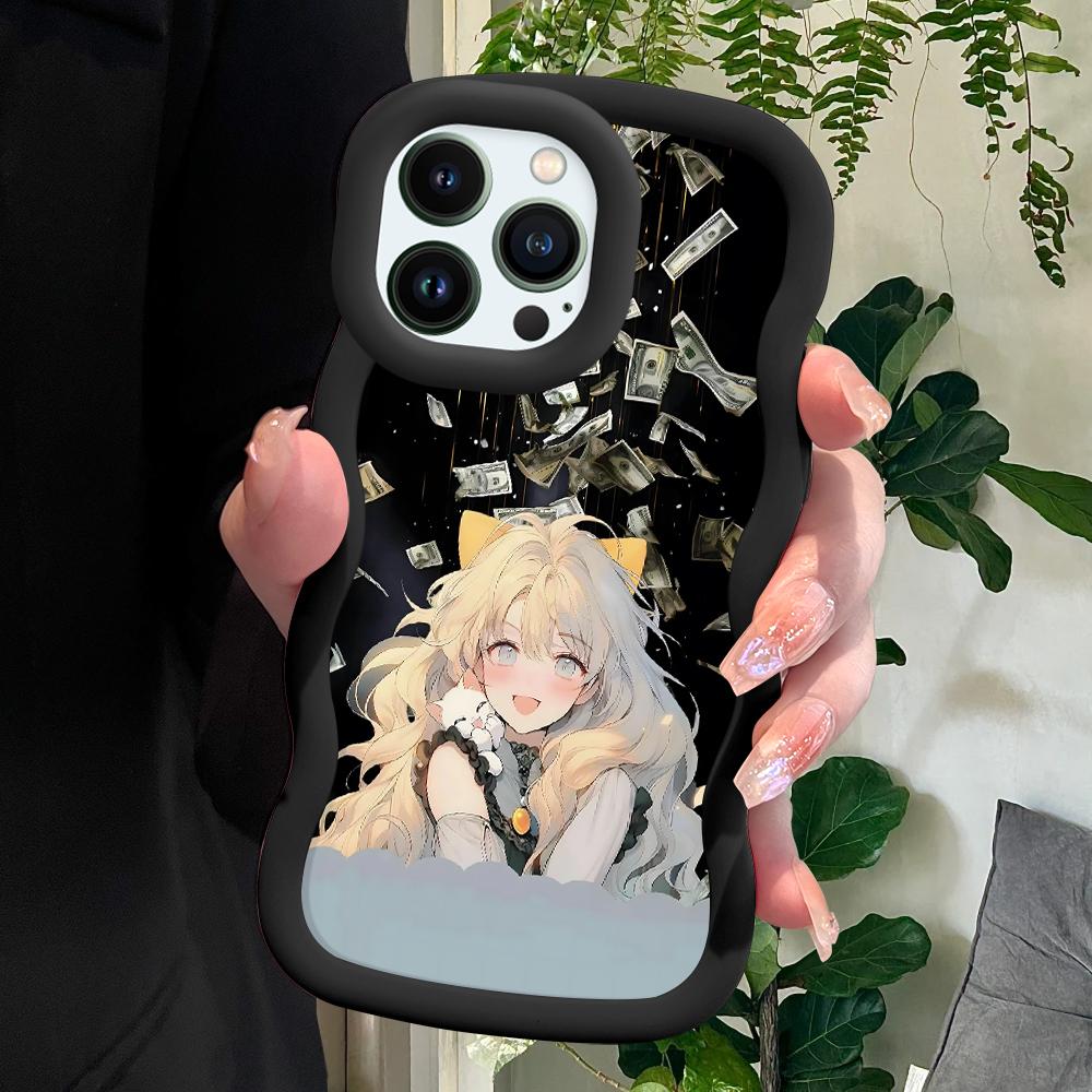 Cute Girl Pattern Phone Cover for iPhone 11 12 13 14 15 Pro Max 6 6S 7 8 Plus Xs Wave Edge Shockproof Protective Rubber Case