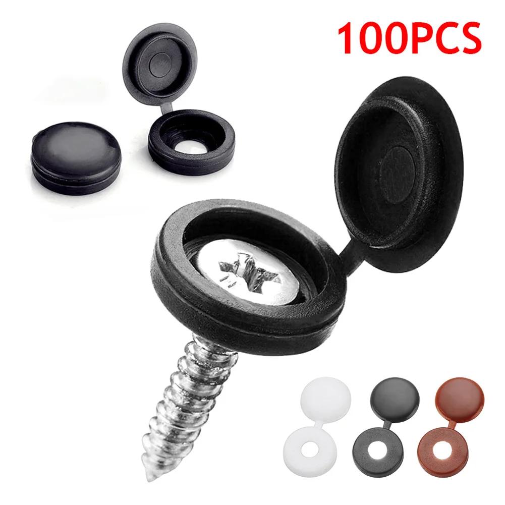 100pcs Hinged Plastic Screw Cap Cover Nuts Fold Snap Protective Cap Button For Car Furniture Decorative Nuts Bolts Hardware