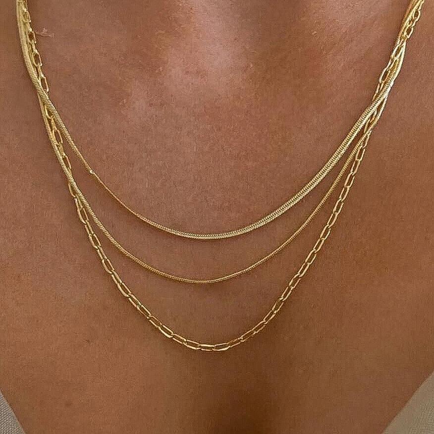 Double-Layer Stacked Snake Bone Chain Necklace For Women'S High-End Light Luxury Retro Gold Neck Chain
