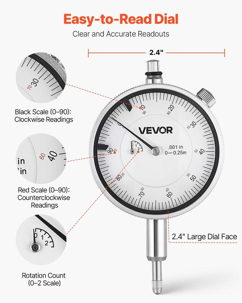 Dial Test Indicator and Bore Gauge Measuring Tool Set, Dial Indicator 0.03 Mm Accuracy, 50.8-152.4 Mm Bore Range with Rod, Storage Case, Anvils for