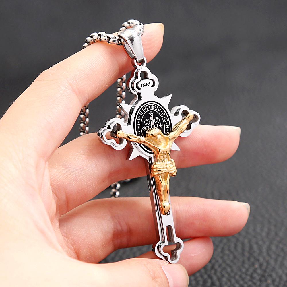 Vintage Christian Jesus Cross Pendant Necklace Men's Religious Jesus Necklaces Prayer Baptism Jewelry