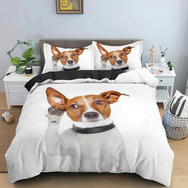 3D Print Cute Jack Russell Dog Bedding Set Double Twin King Duvet Cover Comforter Pillowcase Boys Girls Adults Bedroom