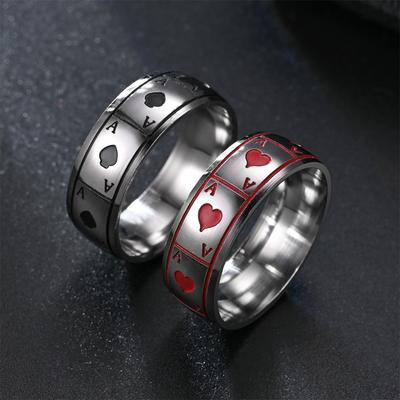 1 Pieza Anillo Sencillo de Acero de Titanio con Patrón de Corazón Negro A y Corazón Rojo A, Accesorios Versátiles Adecuados para Hombres y Mujeres