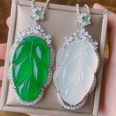 Jewelry Chalcedony Green Chalcedony White Chalcedony Large Leaf Accessories General Purpose Necklace Pendant
