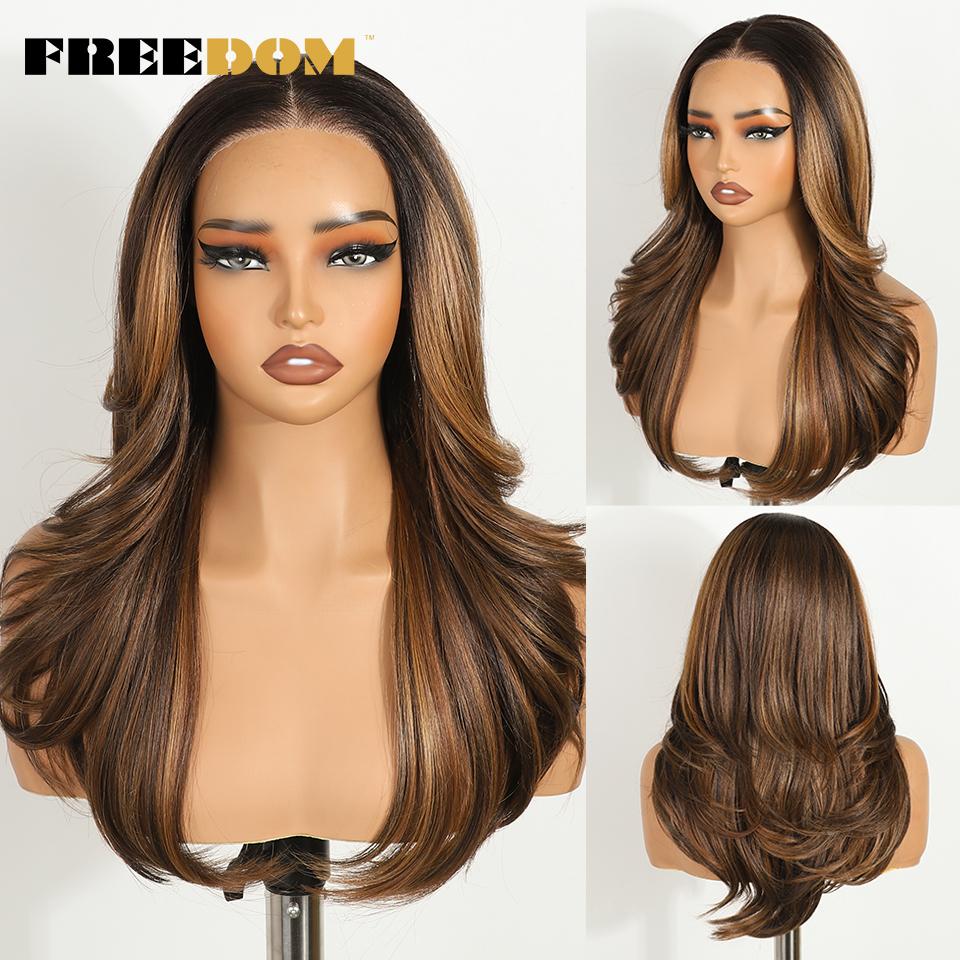 FREEDOM Synthetic Lace Front Wigs For Women 20" Ombre Blonde Wavy 6X4 Pre Plucked Wear And Go Glueless Pre-cut Layered Lace Wigs