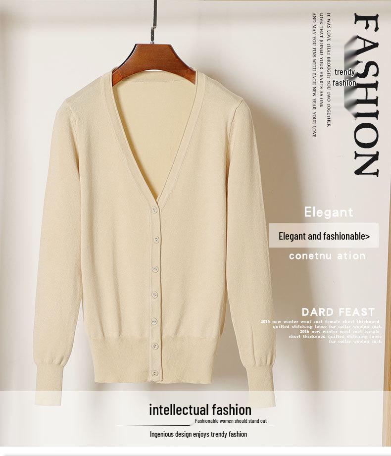 Korean V-Neck Knitted Cardigan: Women's Long Sleeve, Versatile Spring & Autumn Top.