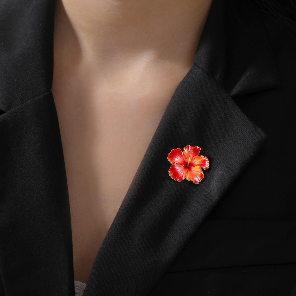 Stainless Steel Red Hibiscus Flower Pin Jewelry Stainless Steel Pink Hibiscus Flower Brooch for Women Birthday Gift