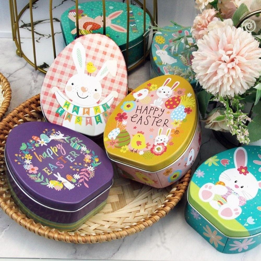 Metal Egg Shaped Tinplate Box Dust-proof Rabbit Iron Case Tinplate Storage Case  Cosmetic