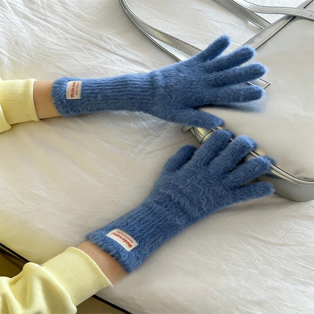

Soft Thick Winter Plush Gloves Mink Fleece Touch Screen Gloves Velvet Mittens Winter Accessories темно-синього кольору