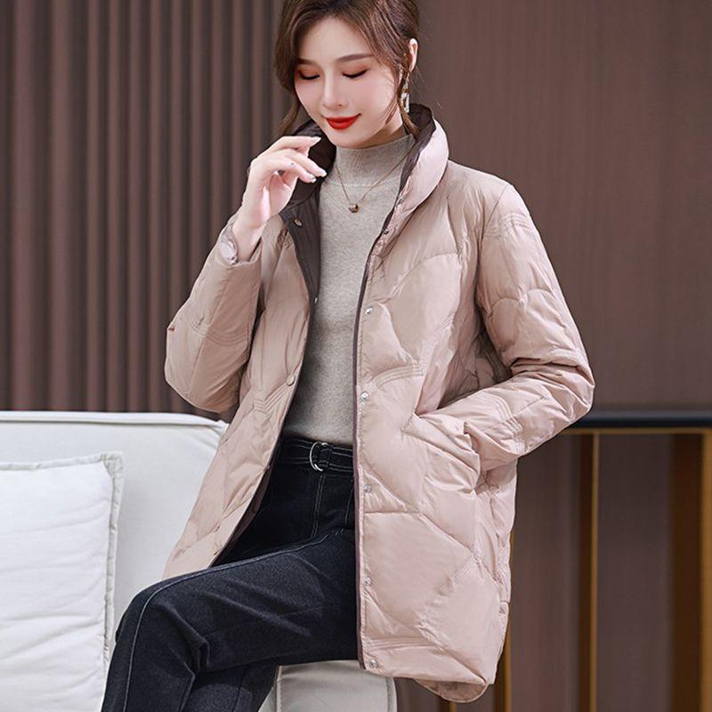 White Duck Down Down Jacket Women's Mid-length Winter New Large Size Stand-up Collar Jacket Women