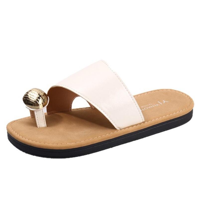 Flat bottom comfortable one word with cool slippers women's summer wear new fashion metal buckle cover toe slippers