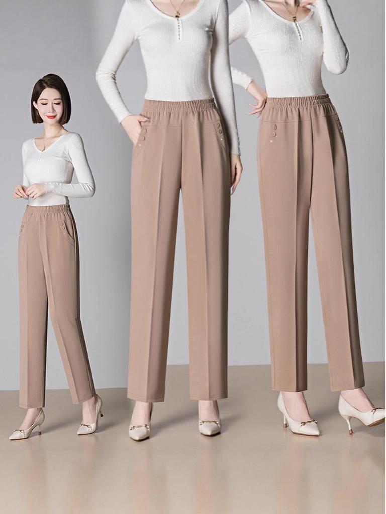 Women's High Waist Slim-Fit Casual Pants - Versatile Spring/Autumn Fashion, Loose & Elastic
