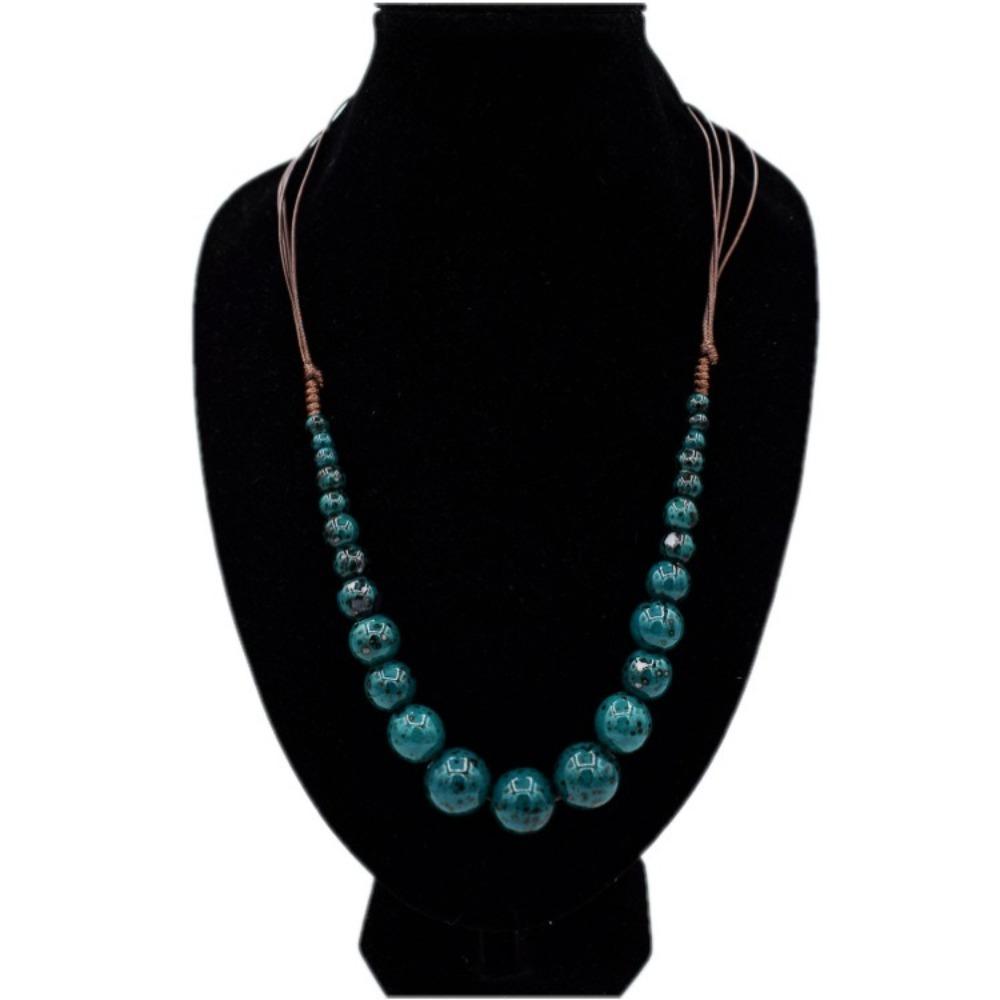 Exaggerate Colored Beads Necklace Simple Bohemia Ceramic Necklace Ceramics Beaded Necklace  Women