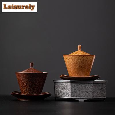 180ml Handgefertigte Ofenbrand Gaiwan Japanische Verborgene Drei Talente Tee-Terrine Traditionelle Teezubereitung Deckelschale Teegeschirr-Sammlung