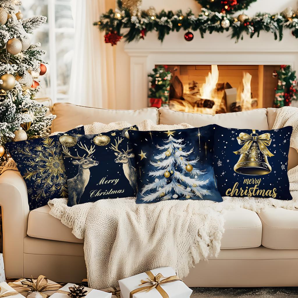 Gold Christmas Theme Pillowcase Printed Polyester 40/45/50cm Throw Pillowcover Decorative Sofa Cushion Pillowslip Home Decor