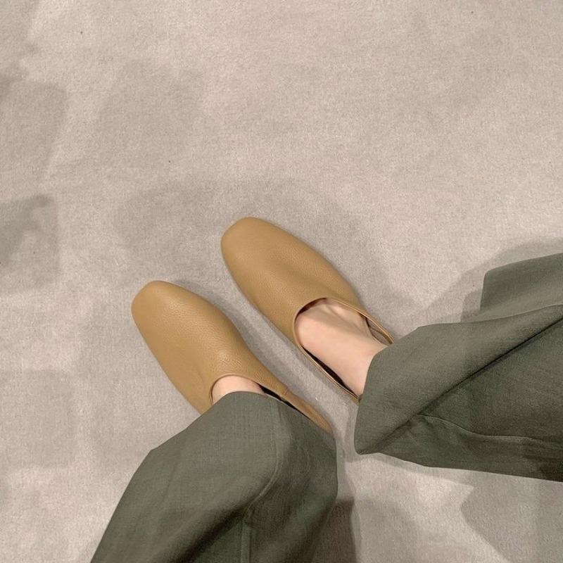 Fashion Baotou Half Slippers Women Summer Outside Wear Square Toe Mid-mouth Soft Soft Slip Non-slip Slip-on Flat Shoes