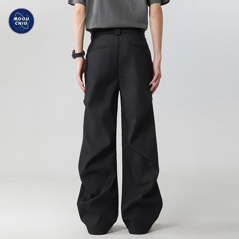 Muqiu Męskie Letnie Plisowane Szerokie Spodnie