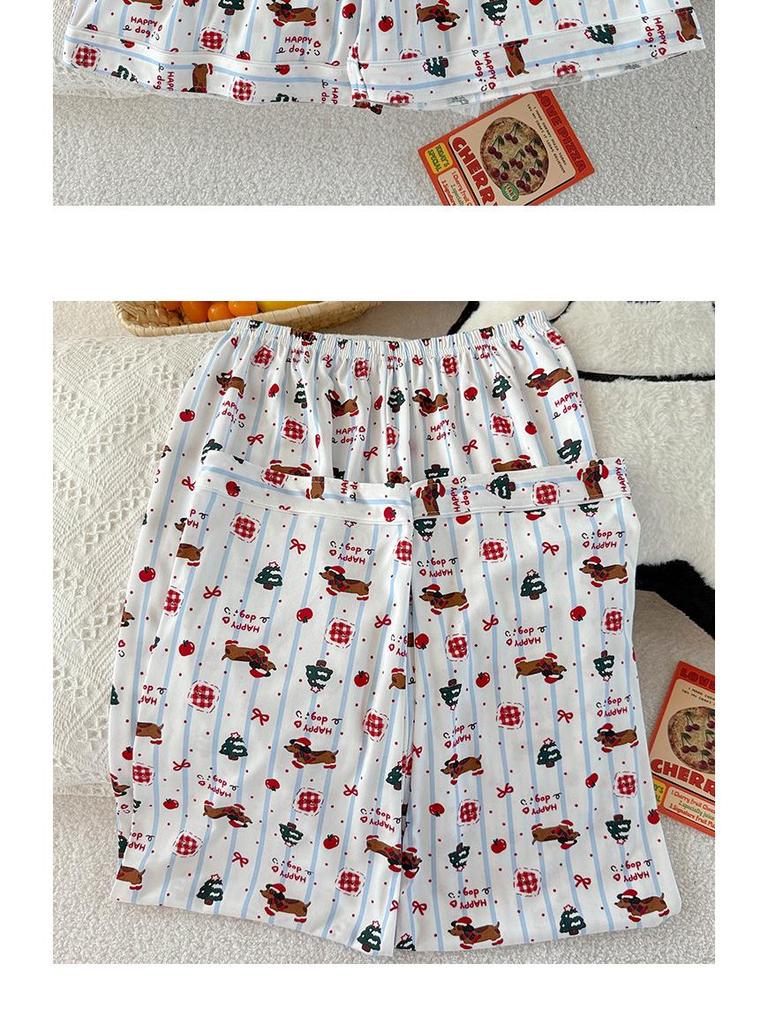 Set Pijama de Damă Dachshund Desen Animat cu Buline și Dungi - Mânecă Scurtă, Stil Coreean, Articole de Casă din Trei Piese.