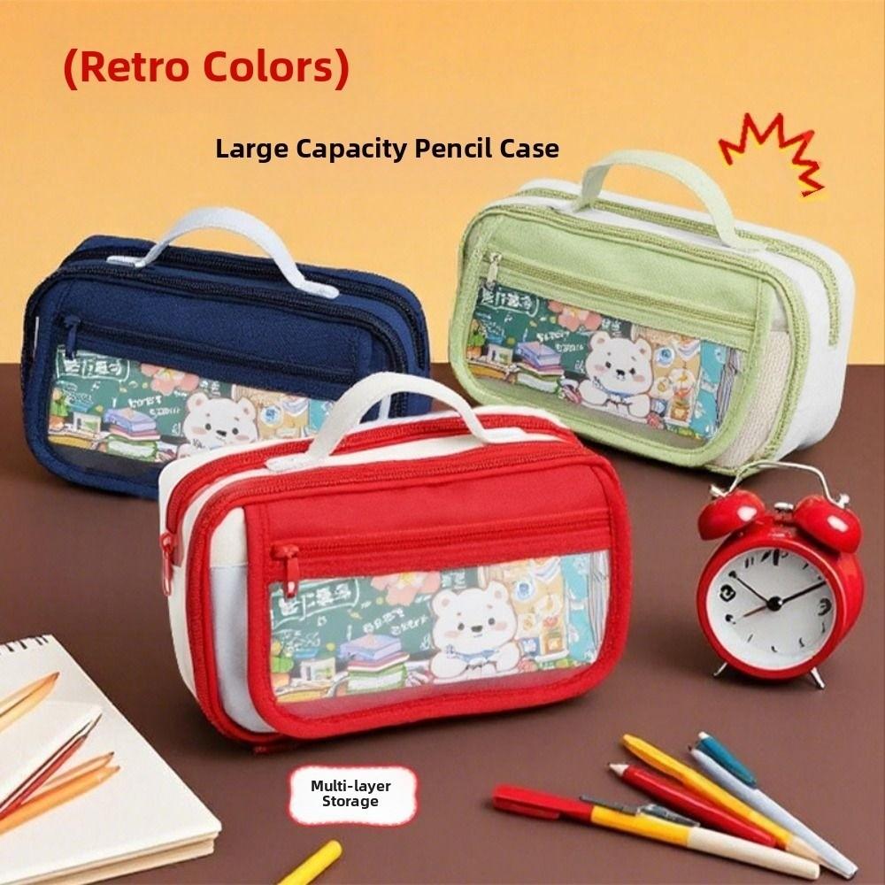 Bear Pencil Storage Bag Large Capacity Pen Organizer Pouch Trendy Zipper Stationery Bag  Student
