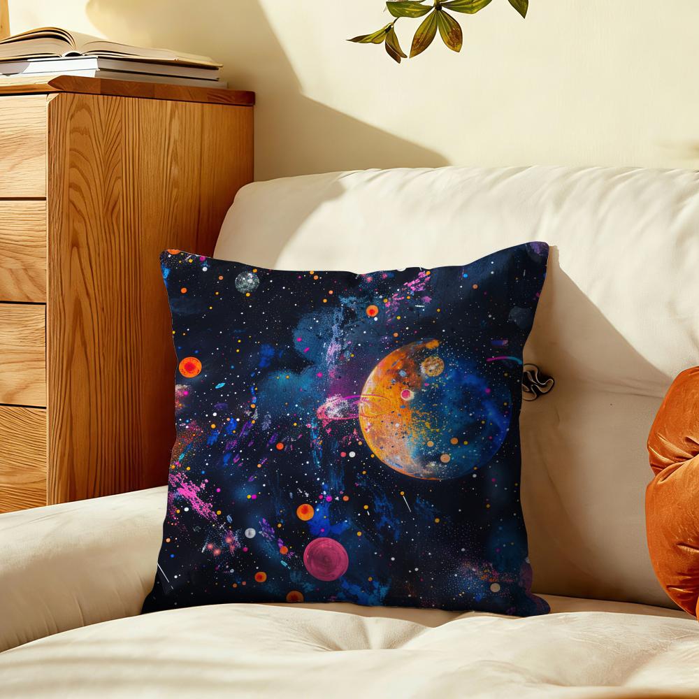 Cosmic Planets Cushion Cover Plush Fabric Soft DoubleSided Printed Sofa Warm Winter Home Gift Pillow Cover