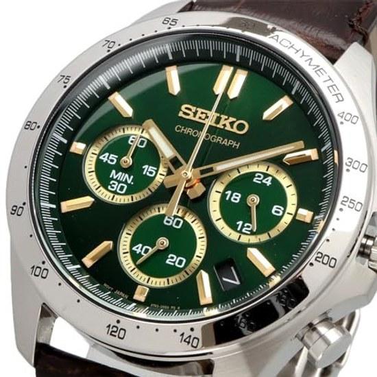 SEIKO 1/5 Second Chronograph Quartz Wristwatch Mens SBTR017 Green Brown Leather
