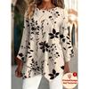 Women's fashionable printed round-neck T-shirt, with asymmetrical cross-over hem design, machine washable