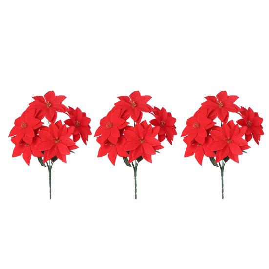 13 Inch Artificial Poinsettia Flower 5/7 Heads Red Fake Poinsettia Faux Silk Poinsettia Bouquet with Stem for New Year Floral Arrangement Home Decor